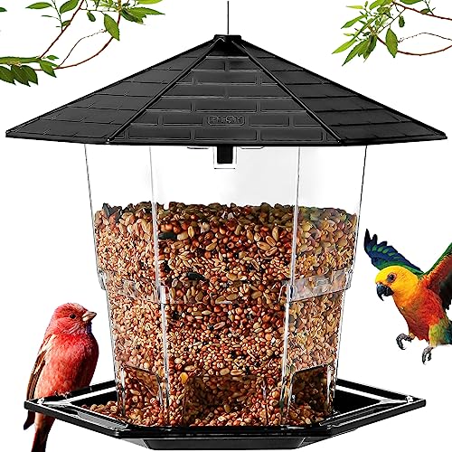 Jealoeur Bird Feeders for Outdoors Hanging Bird Feeder Wild Birds Seed, Black - color: Black