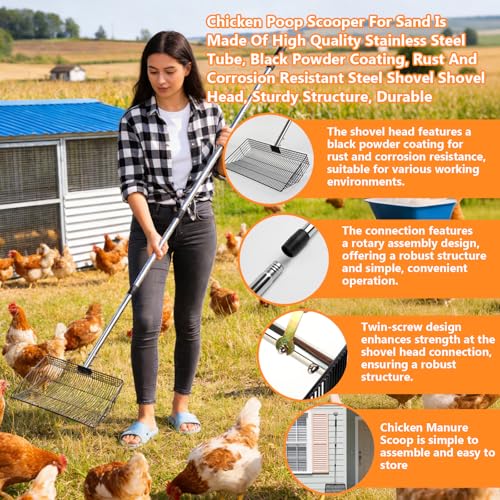 Chicken Poop Scooper for Sand, 15-Inch Large Adjustable Metal Chicken Manure Scoop, Chicken Coop Scooper for Sand Suitable for Chicken Coops, Rabbit Coops, Stables, Gardens, Beaches - size: 15 inch
