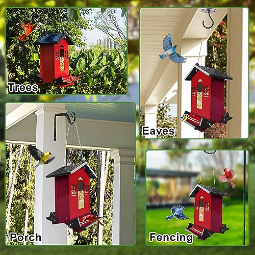 Squirrel Proof Bird Feeders for Outdoors, 6LB Metal Hanging Feeders, Large Wild Feeders for Cardinals, Chickadees, Durable Backyard Feeders (Red) - color: Red