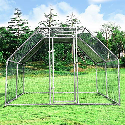 Giantex 12.5ft Large Metal Chicken Coop, Walk-in Chicken Coops Hen Run House Shade Cage with Waterproof and Sun Protection Cover for Outdoor Backyard Farm Use Poultry Cage (12.5 x 9.2 ft, Flat) - size: 150.0"L x 110.5"W x 77.0"H