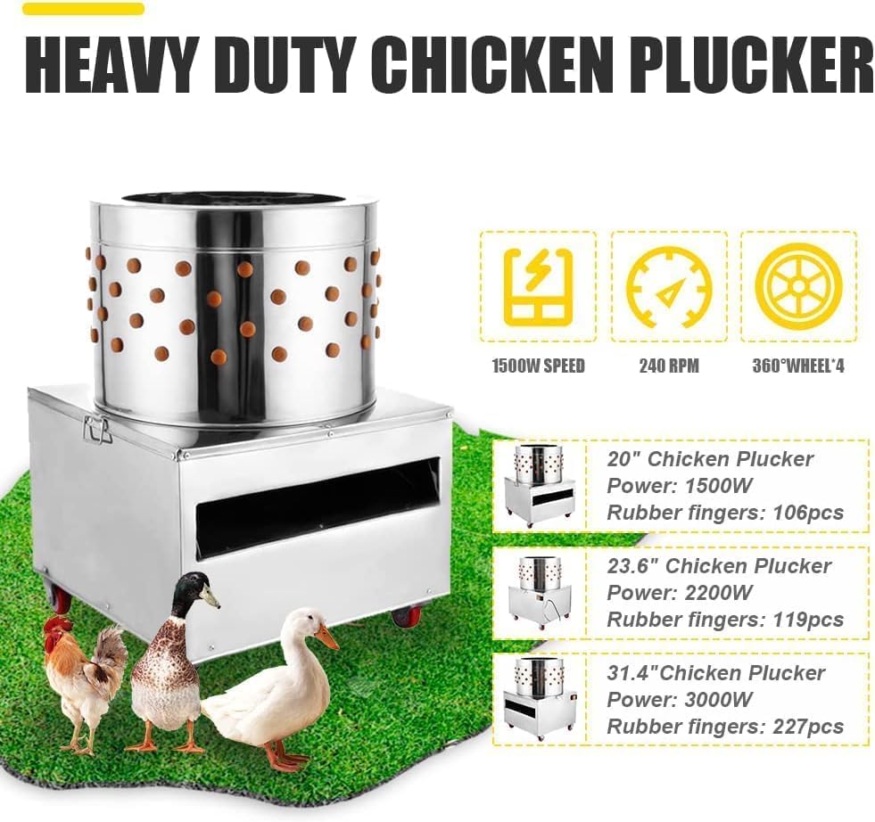Torin 31.4'' Stainless Steel Chicken Plucker Machine | Fowl Food Processor Electric, Plucking Machine De-Feather 110V 3000W 245R/min