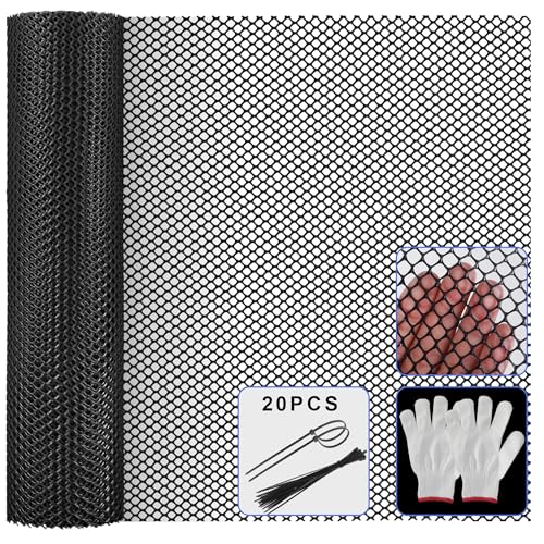 15.7IN x 11FT Black Chicken Wire mesh,Comes with 20 Twist Ties and Gloves,Plastic Chicken Wire Fencing,Poultry Netting,Poultry Fence,Chicken Wire for Crafts,Plastic Garden Fencing,Floral Chicken Wire - size: 15.7IN*11FT