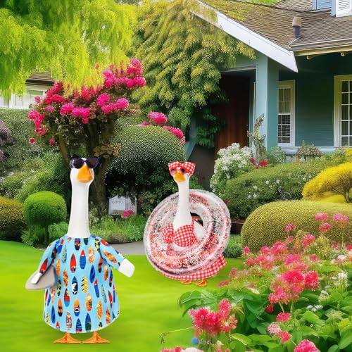 Bikini Porch Goose Outfits with Sunglasses and Swimming Tube for 23" Summer Goose Costume Garden Patio Statue Decor(Bikini) - style: Bikini