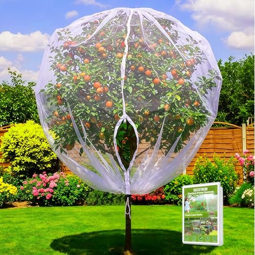 Drawstring & Zipper 2 Pack 8x8 FT Fruit Tree Netting Cover - Easy Install - Reusable Bird Netting for Blueberry Bushes/Apple/Pear/Tomato Tree, Anti-Cicada/Deer/Squirrel,Big Size Plant Protection Net - size: 8×8FT