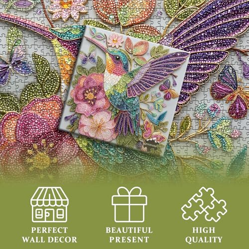 Hummingbird Diamond Art Puzzle for Adults 1000 Piece, PICKFORU Animal Puzzles Crystal Bird Jewel Art, Nature Garden Flower Jigsaw Puzzle - style: Hummingbird Diamond Puzzles