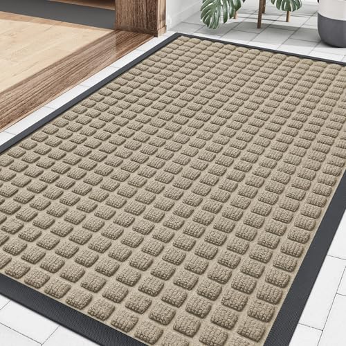 Smiry Front Door Mat Outside Entrance, Natural Rubber Doormat, 29.5x17 Inch | Beige, Non Slip, Trap Dirt and Moisture, Easy Clean, Low Profile Welcome Floor Mats for Indoor Outdoor Entry - color: Beige, size: 29.5" X 17"
