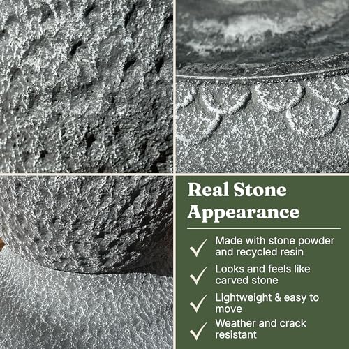 Pedestal Birdbath with Solar Fountain, Resin Stone Composite Outdoor Garden Decor, Standing Bird Bath for Outside Patio Yard, 23-Inch Tall, Garden Fountain, Resin Bird Baths, Hummingbird Bowl - color: Weathered White