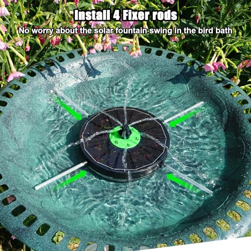 Yzert Glass Solar Fountain Floating 3.5W 2200mAh, Colorful LED, Bird Bath | Solar Water Fountain Pump Green Flower, 4 Fixers & 7 Nozzles for Garden, Outdoor, Pond, Pool - color: Black Panel White Lights