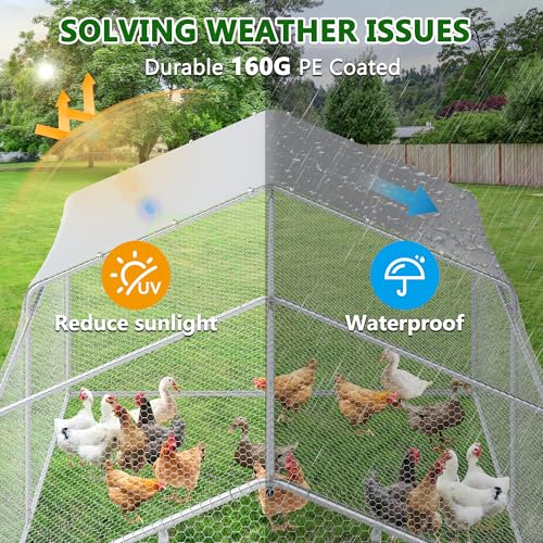 Large Metal Chicken Coop, Chicken Runs with Waterproof Cover, Walk in Poultry Cage for Yard with Hen House, Duck Coop and Rabbit Run(8.96'Wx18.9'Lx6.4'H) - color: Spire Roof, size: 3 units