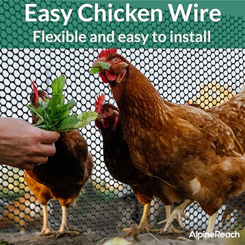 AlpineReach Plastic Chicken Wire Fencing Mesh 1.3ft x 30ft Roll with Zip Ties - Ideal for Poultry, Dogs, Rabbit Barrier & Gardening, Durable UV Resistant, Versatile Rigid Fence, Black (15.7" x 360") - size: 1.3ft x 30ft