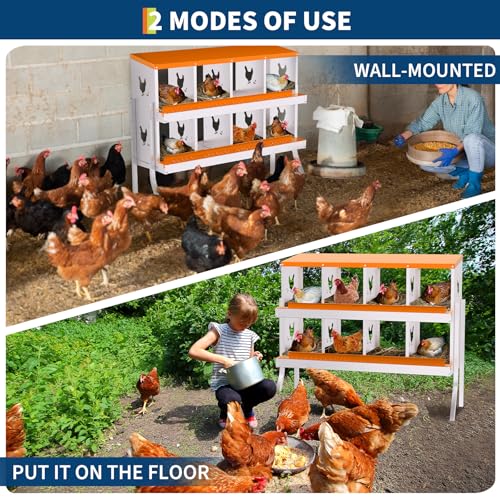 Chicken Nesting Box, 8 Compartment Galvanized Steel Chicken Laying Boxes, Heavy Duty Rustproof Chicken Coop with Easy Egg Collection for Backyard Farms - with Bracket Legs, Orange - color: orange