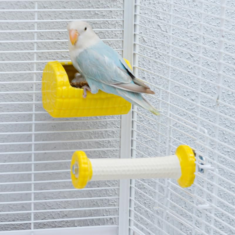 Ceramic Bird Feeder Hanging Bowl, Corn Shaped Anti-Spill Food Water Dish Cup Cage Mounted Feeding Bowl for Parakeet, Budgie, Cockatiel, Parrot, Hamster Small Pet Snack Feeder