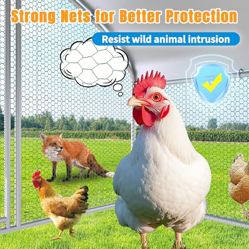 Large Metal Chicken Coop, Chicken Runs for Yard with Cover Walk-in Poultry Cage for 10 20 Chickens, Chicken Pen Duck Coop Hen House with Round Water-Resident Top and Feeding Door 19.2Lx9.84Wx6.23H FT - size: 230.3"L x 118.1"W x 74.8"H
