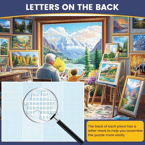 Puzzles for Adults 1000 Pieces,Painting Room Jigsaw Puzzles 1000 Pieces | Grandfather Grandson Puzzle for Adults Unique 1000 Piece Scenery Puzzles Fun Relax Puzzle Challenging Family Game Gift - style: Painting