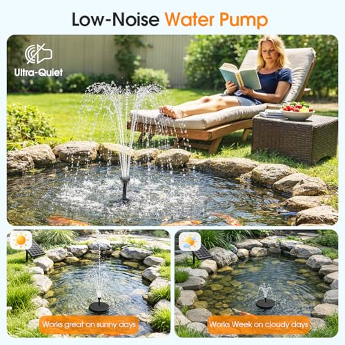 Antfraer Solar Fountain Pump 7W, Solar Water fountain for Bird Bath with Dry-Run Protection, Double-Layer Nozzles & 5Ft PVC Tubing for Bird Bath Small Pond Waterfall DIY Features - size: 6.5W