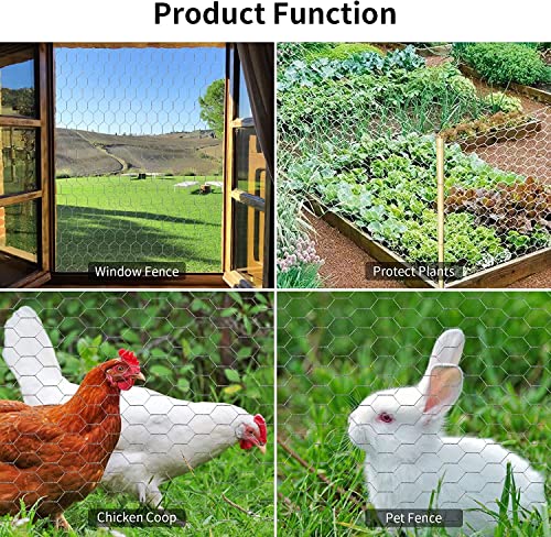 Chicken Wire 15.7 in x 590.5 in Poultry Wire Netting Hexagonal Galvanized Mesh Garden Fence Barrier for Pet Rabbit Chicken Fencing with 100 Pcs Cable Zip Ties - color: Silver, size: 15.7"x590.5"+100Ties