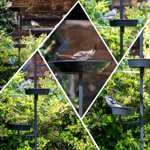 Bird Bath for Outside, Metal Freestanding Birdbaths with Bath Bowl and Seed Bowl, Hummingbird Feeders for Outdoors Garden Patio Yard Lawn Decor, Black, Gifts for Mom Dad, Gifts for Women Men