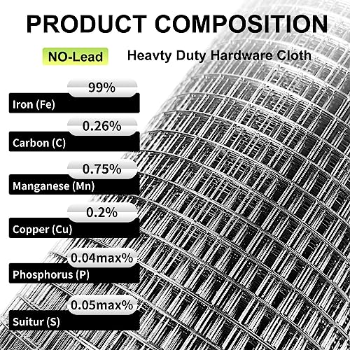 Hardware Cloth 1/4 in Galvanized Wire Mesh Roll (23 GA) Chicken Wire Fence Roll for Chicken Pen/coop Fences, Screen mesh, Rabbit/Snake Fences, Poultry enclosures, Handicraft Ma 4in×10ft - size: 4In x 10Ft