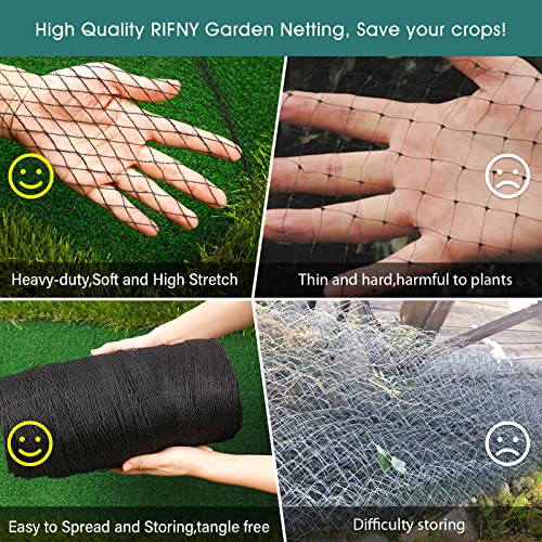 Bird Netting for Garden Protection, Anti Bird Mesh Garden Netting | RIFNY 6.5 x 33FT Heavy Duty Netting with Staples for Vegetable, Fruit Trees & Other Plants, Lasting Against Deer Squirrels - size: 6.5FT x 32.5 FT