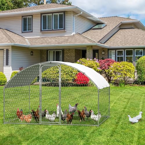 Garvee Metal Chicken Run, 9.8 x 6.5 x 6.5 Ft Metal Chicken Coop for Yard with Waterproof and Anti-Ultraviolet Cover, Dome Roof Walk in Chicken House, Poultry Cage for Hen, Duck and Rabbit - size: 118.1"L x 78.7"W x 78.7"H
