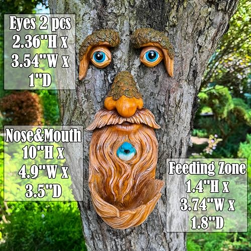 Mood Lab Tree Face Decor with Blue Bird Accent - Outdoor Old Man Face Decoration - Tree Garden Hugger - Yard Art Statue