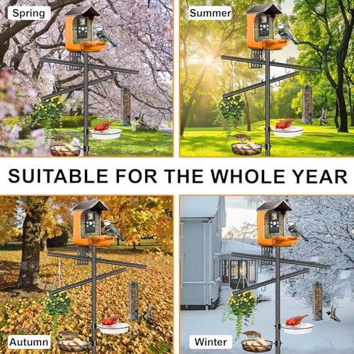 Bird Feeder Pole, 92 Inch Squirrel-Proof Bird Feeder Stand with 8 Hooks, Water Bowl and Mesh Tray, Adjustable Birdhouse Pole, Perfect for Outdoor Garden & Yard - color: Crossbar style