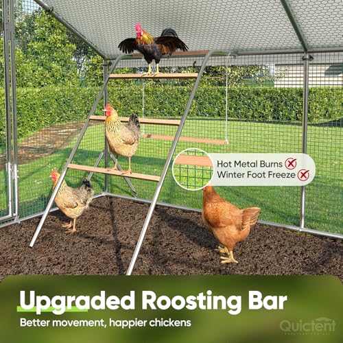 Quictent Large Metal Chicken Coop Run for 20+ Poultry w/Metallic Perch | Side Hardware Cloth & Cover, Advanced Series Outdoor Walk-in Cage Hen Duck Rabbit Dog Pen Yard Farm House, 12x9x6.6FT - color: Metallic, size: 142.4"L x 107.3"W x 78.0"H