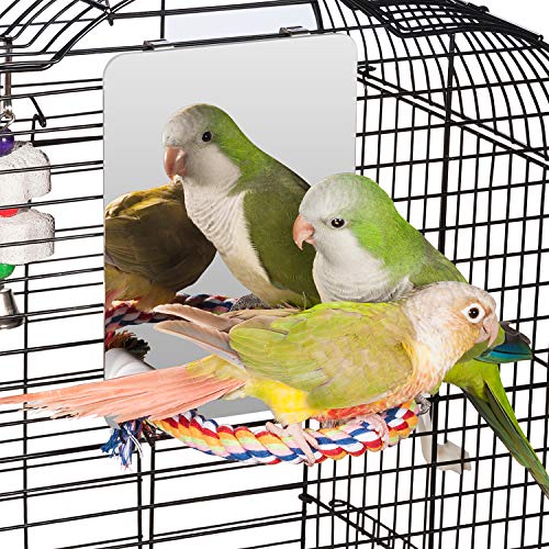 7" Bird Mirror with Rope Perch, Medium | Bird Swing, For Parakeet Budgie African Grey Conure Cockatiel Lovebird Finch Canarie, Parrot Cage Toy - size: Medium