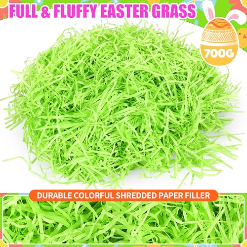 Seifar 24.7 oz/700g Green Easter Grass Basket Filler, Recyclable Shred Paper Shred Fillers Easter Basket Grass for Easter Gift Basket Gift Wrapping Party Decorations - color: Green, size: 700g