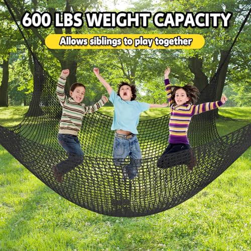 Climbing Net for Kids - 3.3FT x 9.9FT Double Layers Heavy Duty Playground Safety Net, Climbing Cargo Net for Tree House Tree Fort, Back Yard, Jungle Gyms, Monkey Bar Security Mesh（Black） - color: Black, size: 3.3' x 9.9'