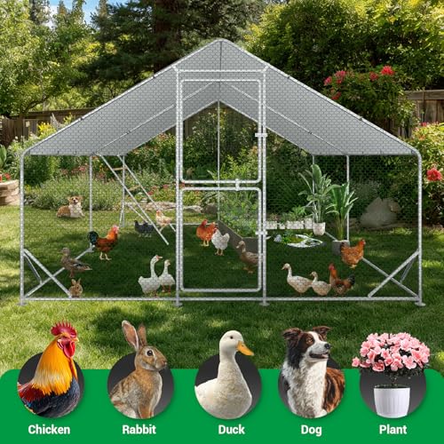 ACEPIC 10x13x6.5ft Metal Chicken Coop with Roosting Perches & Door Lock | Walk-in Poultry Cage with Waterproof & UV Resistant PE Top, Predator-Proof Hen Run for Yard, Farm, Chicken, Duck, Rabbit - size: 118.1"L x 157.5"W x 78.7"H
