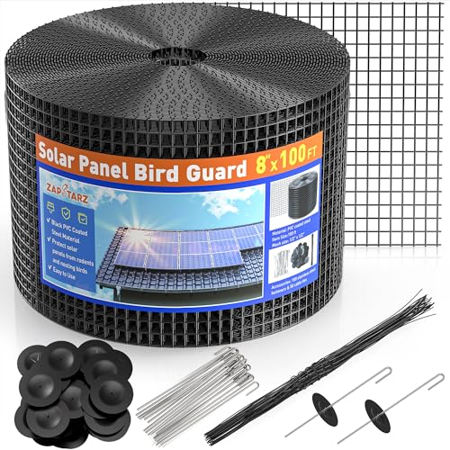 Solar Panel Bird Guard 8 Inch x 100 Ft for Pigeon Squirrel | PVC Coated Welded Wire Mesh Critter Guard for Solar Panels with Fasteners, Solar Screen for Pigeon Netting Bird Proof - color: 8IN x 100FT