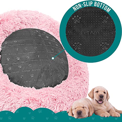 PetAmi Calming Donut Dog Bed, Washable Faux Fur, 30 Inch Medium, Pink | Warm Shaggy Faux Fur and A Deep Nest Help Anxious Pets Curl Up and Sleep Soundly. Perfect for Puppies, Cats, and Rescues. - color: Pink, size: Medium - 30"