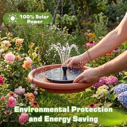 AISITIN 15" Hanging Bird Bath with Solar Fountain & 3‑Tier Step Design | Outdoor Hanging Bird Bath Bowl, Solar Powered Water Fountain for Gardens, Patios, Lawns, and Backyard Bird Feeding Stations