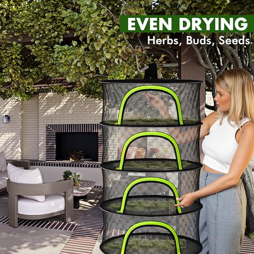 Herb Drying Rack Hanging Mesh 8 Layer 24" with Zipper, Garden Pruning Shear, Hook & Carabiner Clip for Drying Herbs, Plants, Seeds, Buds | Hydroponics & Grow Tents Herb Dryer Hanging Rack - style: 8 Layer 24"