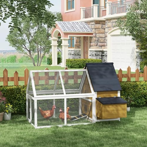 PawHut 65" Chicken Coop Wooden with Detachable Run, Outdoor Chicken House Poultry Cage Hen with Nesting Box, Removable Tray, Roosting Bars, Ramp, for Garden Backyard, Natural | Outdoor Chicken House Poultry Cage, Hen, Removable Tray, Roosting Bars, Ramp,