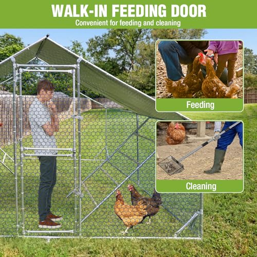 Large Chicken Coop for 10-15 Chickens Chicken Runs for Yard with Cover Metal Poultry Cage with Perch Hen House Chicken Pen Outdoor - size: 155.0"L x 117.3"W x 77.6"H