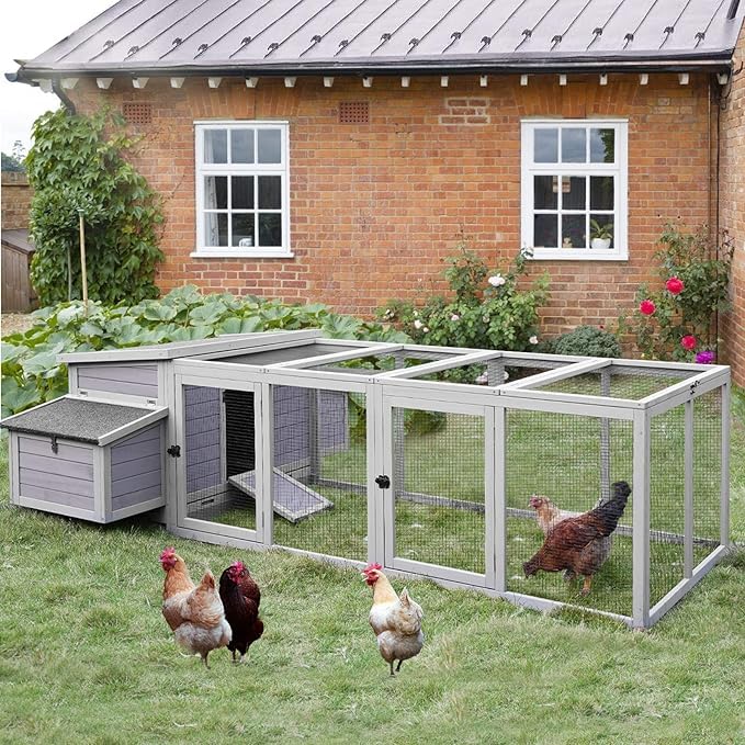 GUTINNEEN 103 in Large Chicken Coop and Run, Outdoor Wooden Chicken House for 4-6 Chickens, Hen House Poultry Cage with Nest Box, Grey - size: 103"L x 39"W x 26.8"H