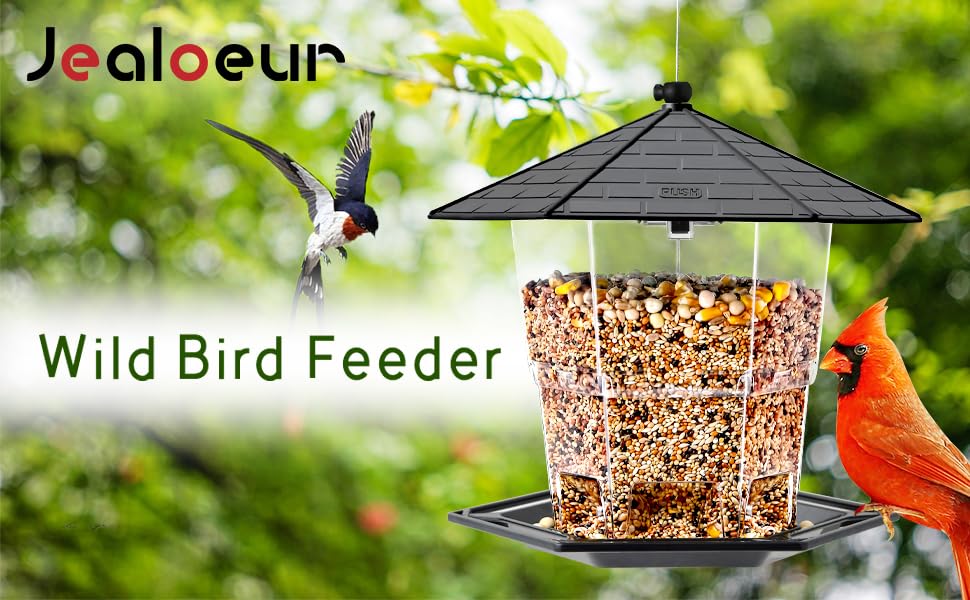 Jealoeur Bird Feeders for Outdoors Hanging Bird Feeder Wild Birds Seed, Black 2 Pack - color: Black 2 pack