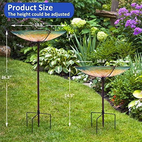 Glass Bird Bath for Outside, Standing Birdbath Yard Decor-Sunflower Yellow | Bird Bath, Sunflower Glass Birdbath Bowl Detachable, Bird Feeders with Metal Stake for Outdoors Garden Decor - color: Standing Sunflower Yellow