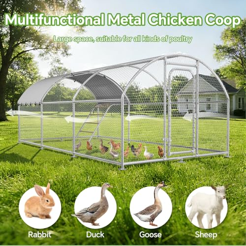10 x 19.7 x 6.4 FT Metal Chicken Coop, Chicken Run with Cover | Walk-in Metal Chicken Coop, Side Hardware Cloth, Waterproof Cover, Roosting Perch, reinforced frame, Backyard & Farm Use - size: 236.4"L x 116.0"W x 77.3"H