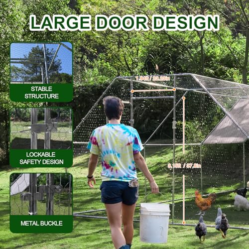 Chicken Coop Large Metal Chicken House/Pen with Climbing Frame for 15-20 Chickens, Outdoor Walk-in Poultry Cage Flat Shape for Ducks, Rabbits, Dogs Etc, 236" x 117.6" x 78.7" - 2 Box Set - size: 236.0"L x 118.1"W x 78.7"H