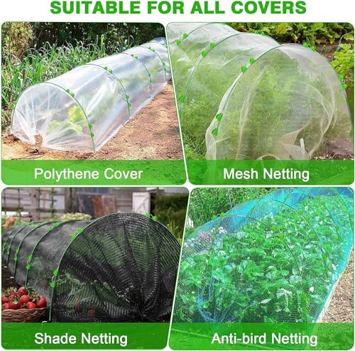 60pcs Garden Hoops for Raised Beds Wide, 8ft Greenhouse Hoops Grow Tunnel for Row Cover Netting, Adjustable Fiberglass Rust-Free Garden Bed Plant Hoops Support DIY Frame Stake for Outdoor, 40pcs Clips - size: 60PCS