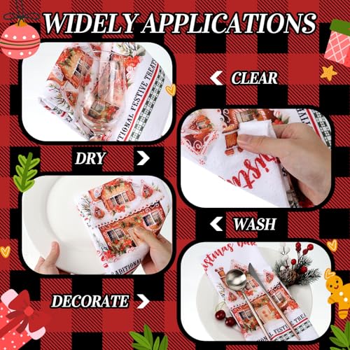 Oudain 6 Pcs Christmas Gingerbread Man Kitchen Towel Christmas Hand Towels Gingerbread House Dish Clothes Xmas Holly Candy Cane Hot Coco Tea Dishcloths for Home Kitchen Bathroom Winter Xmas Gifts - color: Gingerbread Man Style