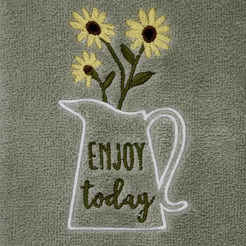 SKL Home Enjoy 100% Cotton 2pc Hand Towel Set, Embroidered & Decorative for Bath/Kitchen/Bar & Gift, Gray - color: Enjoy