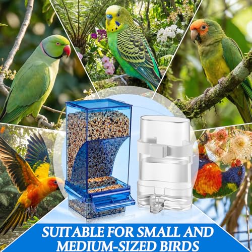 Novabright 7 Pcs No Mess Bird Feeder Water Dispenser Set Include Automatic Parakeet Feeder and Drinker with Bird Paw Grinding Stick Cage Accessories for Small Medium Cockatiel Lovebird(Classic,Blue) - color: Blue, style: Classic