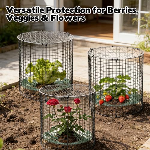 6 Pack Round Upgraded Strawberry Supports with Wire Covers Plant Protectors from Animal - All-in-One Garden Protection Kit to Defend Against Rabbits, Birds, Squirrels for Strawberries and Vegetables