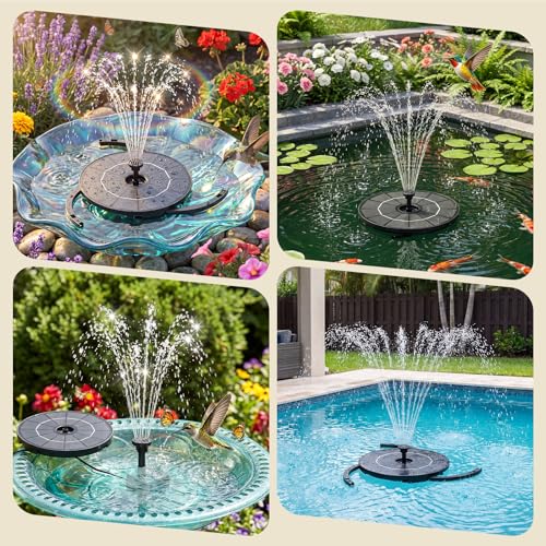 AISITIN Solar Fountain for Bird Bath, DIY Separated Design & Ground Stakes | 6 Nozzles, 3 Anti-Drift Fixing Bracket, Prevents Clogging, Attract Birds, Solar Bird Bath Fountain for Garden Fish Tank Pond