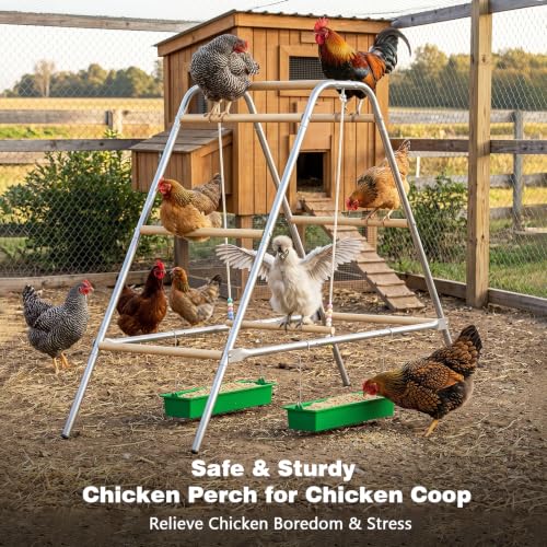 Large Multi-Level Chicken Perch Roosting Bars for 8-12 Chickens | LitaiL Wooden Chicken Perch with Swing, Rustproof Hardware Outdoor Coop Stand, Easy Assembly Backyard Chicken Accessories