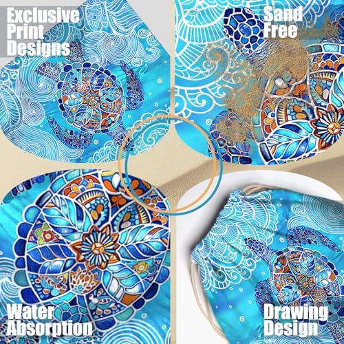 2-in-1 Convertible Towel & Backpack Microfiber Beach Towel Bag for Camping Swimming Vacation Blue Turtle - color: Mandala Turtle Blue